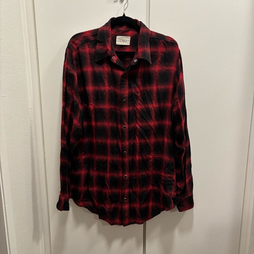 ORO Los Angeles Men’s Sz Large The Red Leon Plaid Shirt Flannel Granola Outdoors